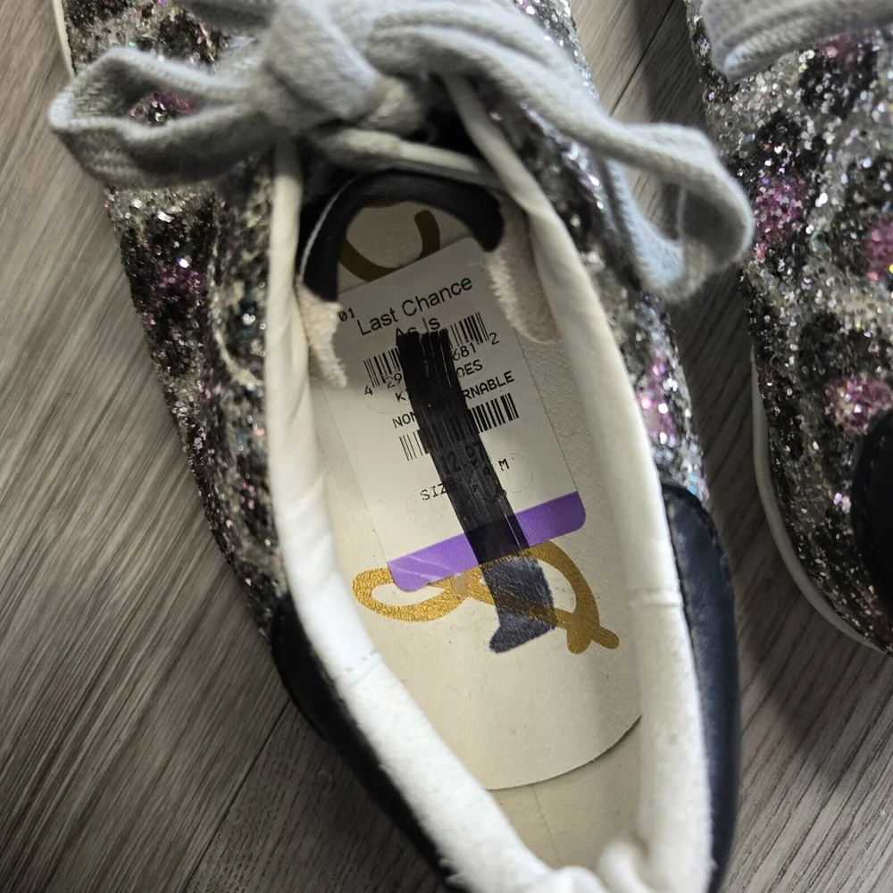 Sam Edelman Kids' Aubrie Sparkle Glitter Lace-Up Sneakers Size 4 Purple Silver